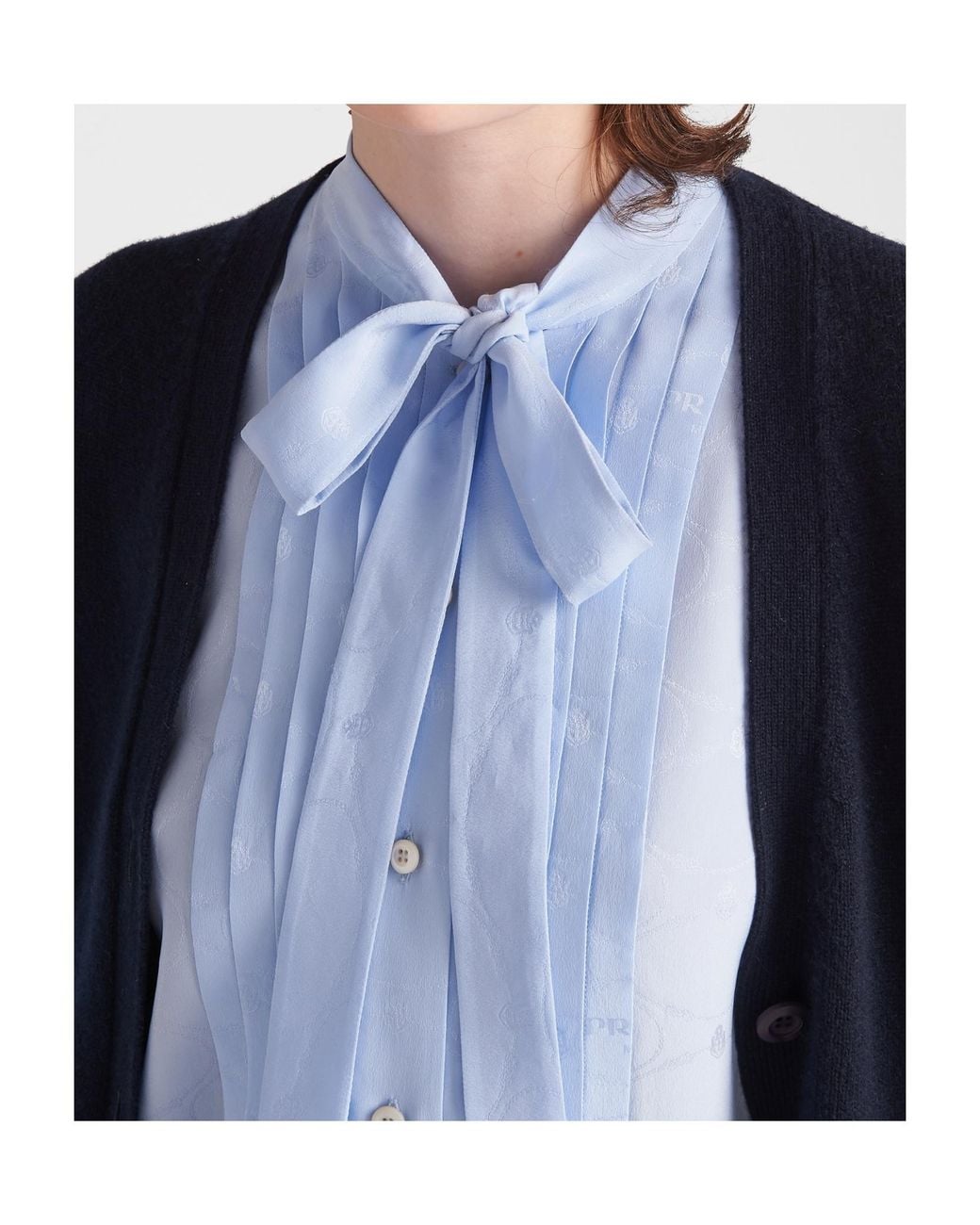 Prada Blue Jacquard Crepe De Chine Blouse