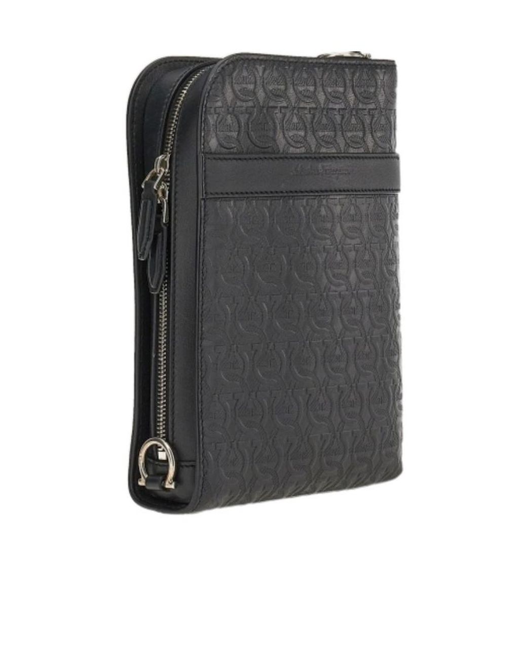 Ferragamo Gray Gancini-Embossed Messenger Bag for men