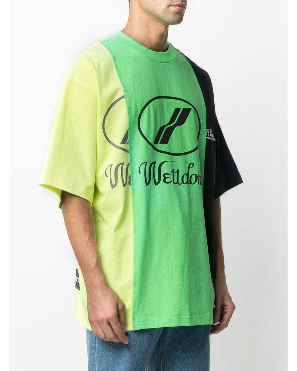 we11done Green Colour Block T-Shirt for men