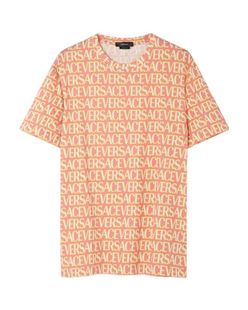 Versace Pink Allover Logo-Printed Crewneck T-Shirt for men