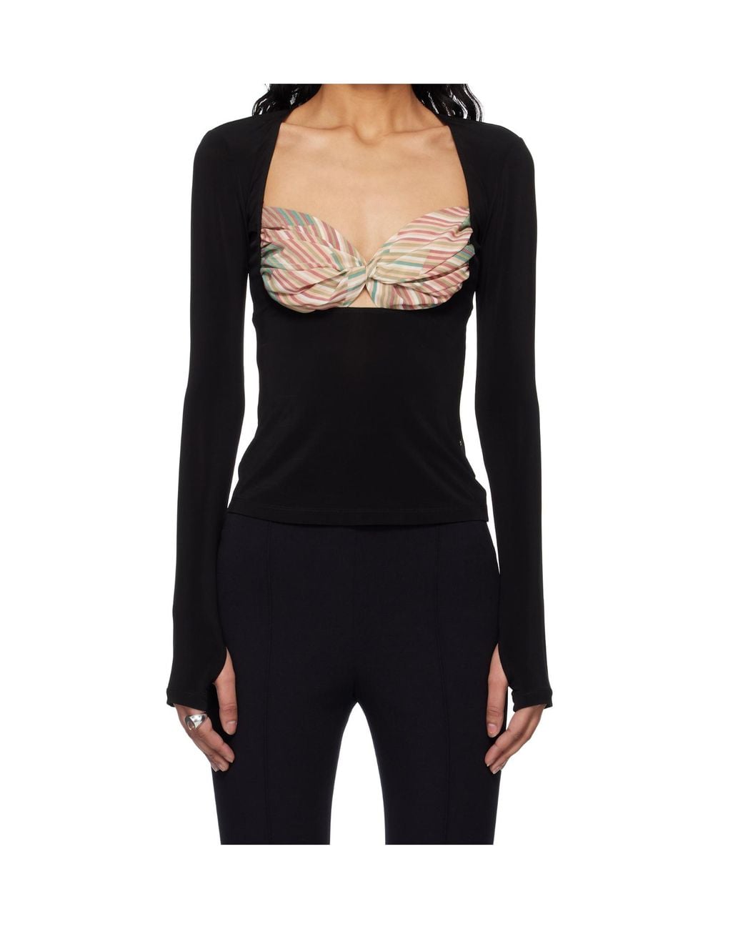MARINE SERRE Black Scarf Detailed Long-Sleeved Blouse