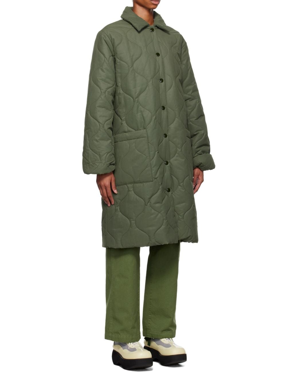 A.P.C. Green Sarah Quilted Buttoned Coat