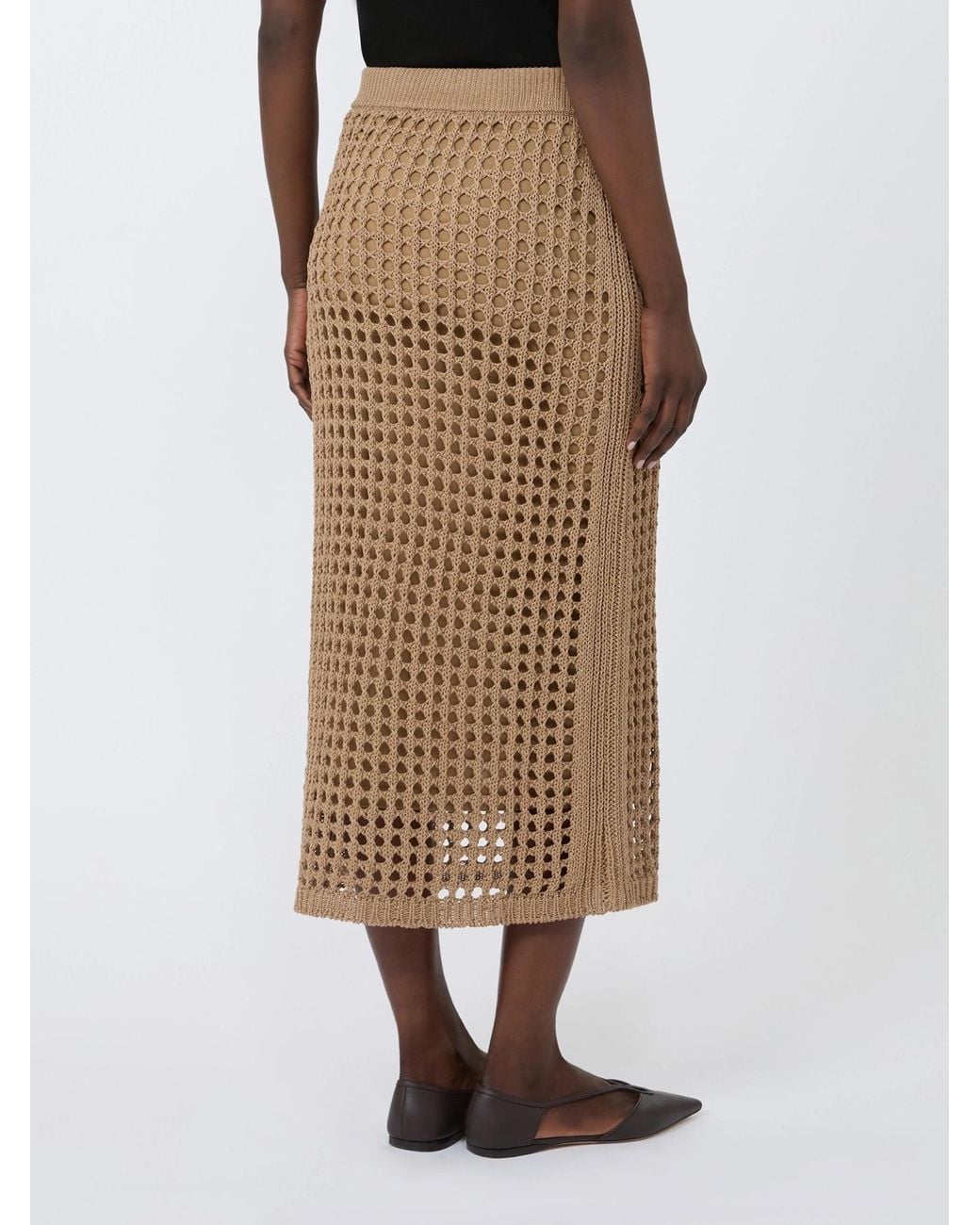 Max Mara Brown Cotton Woven Midi Skirt