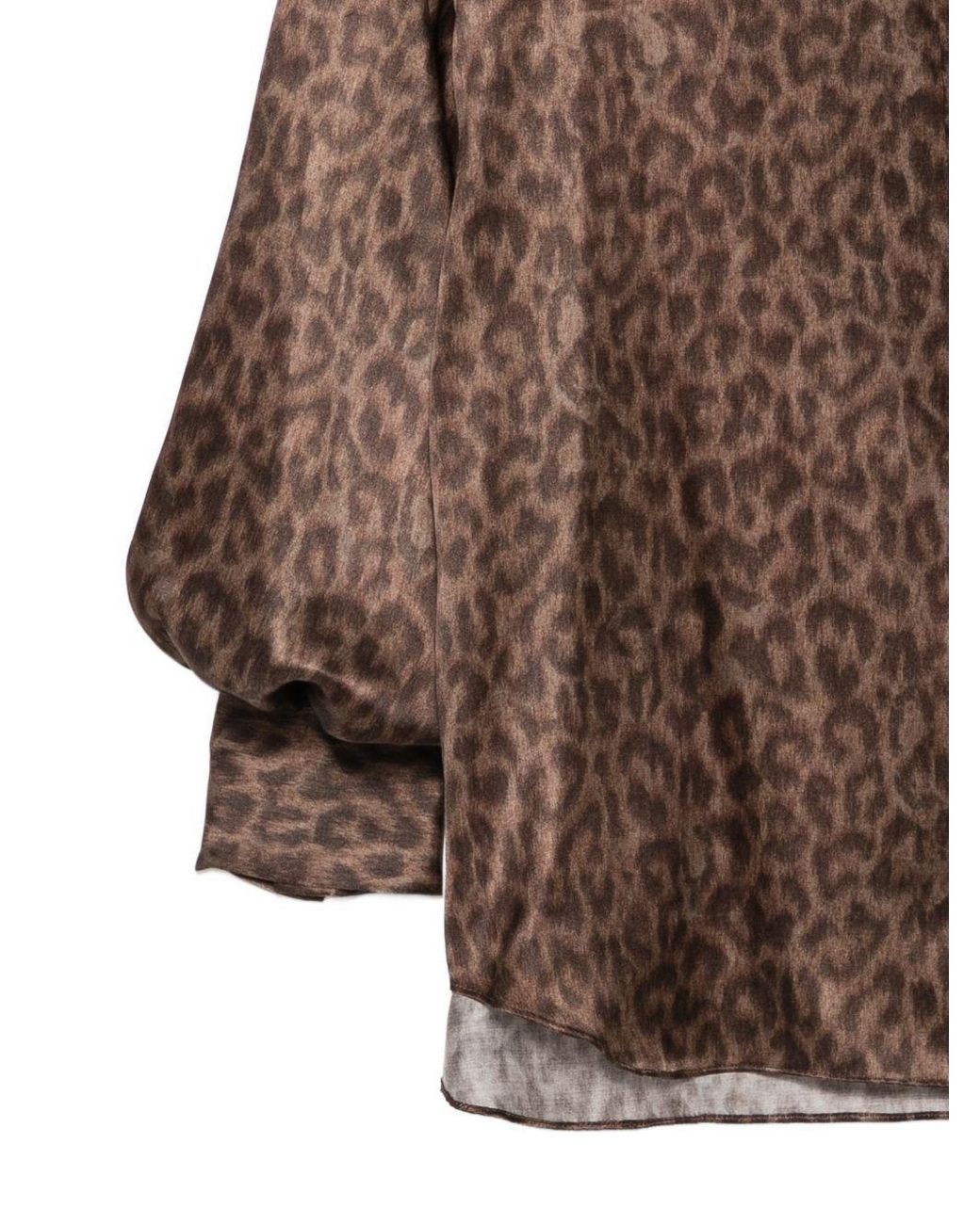 Antonelli Brown Leopard Print Standcollar Blouse