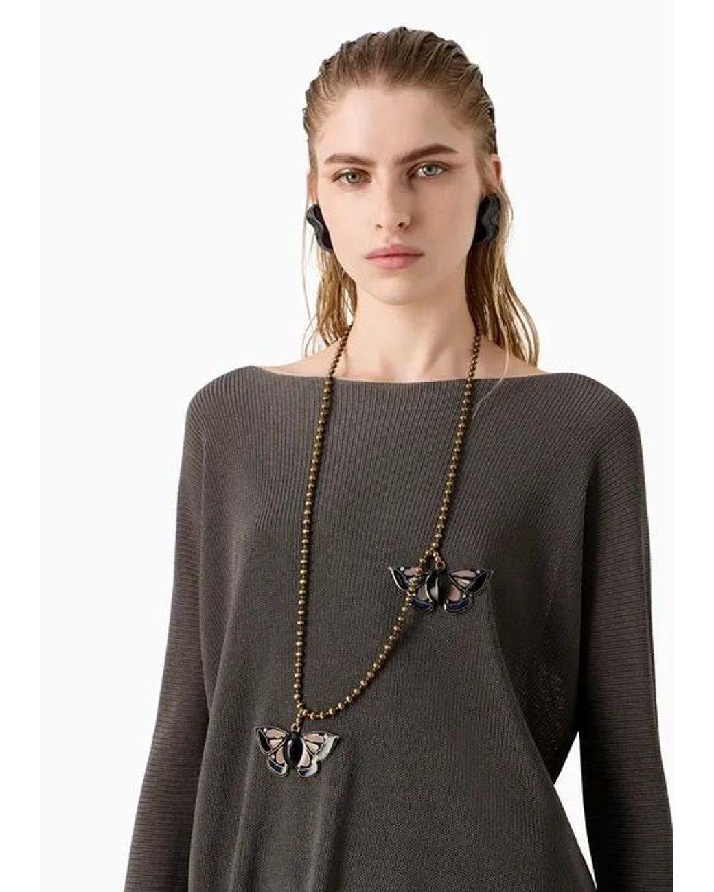 Giorgio Armani Gray Boat-Neck Jumper