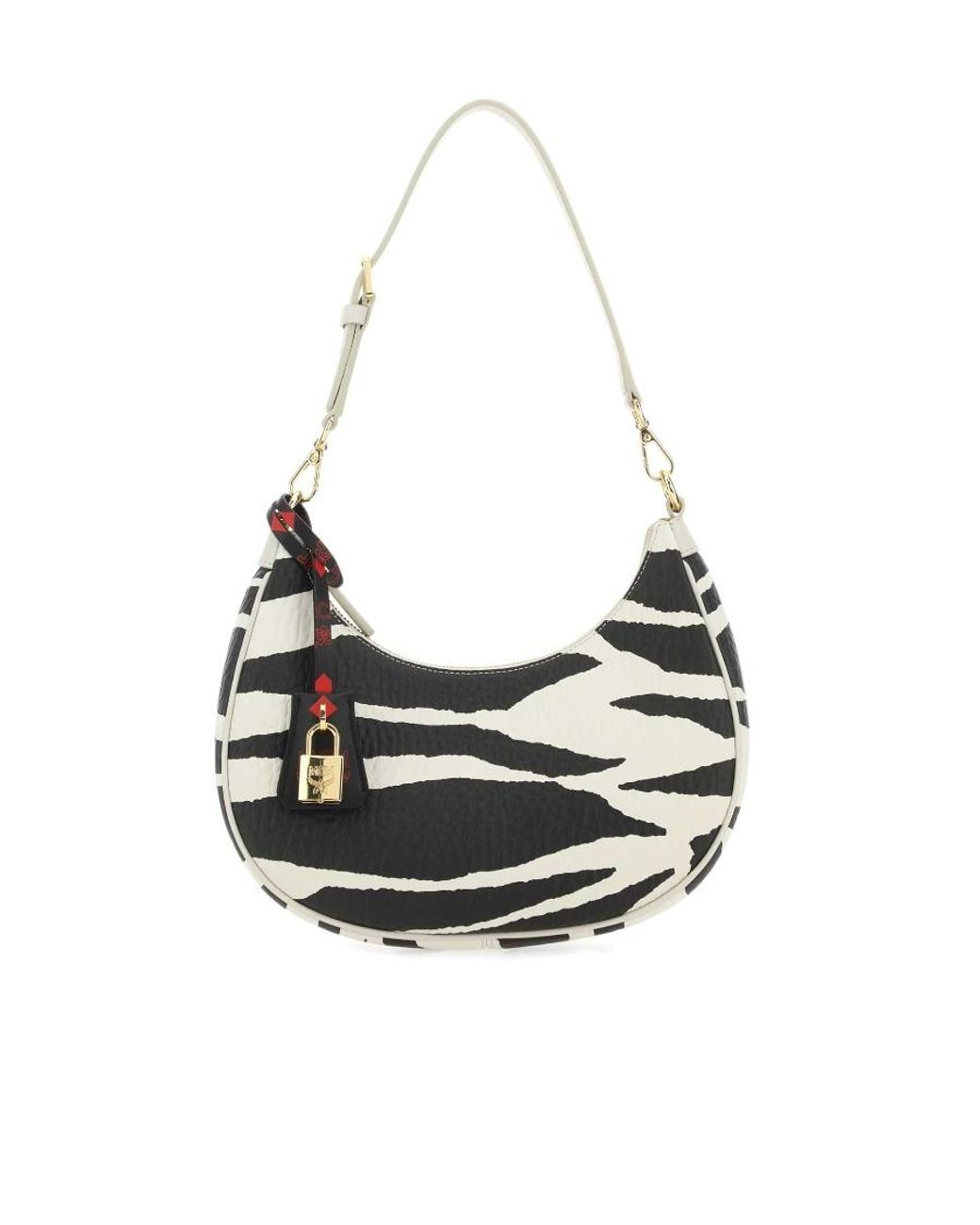 MCM White Zebra Printed Zipped Shoulder Bag