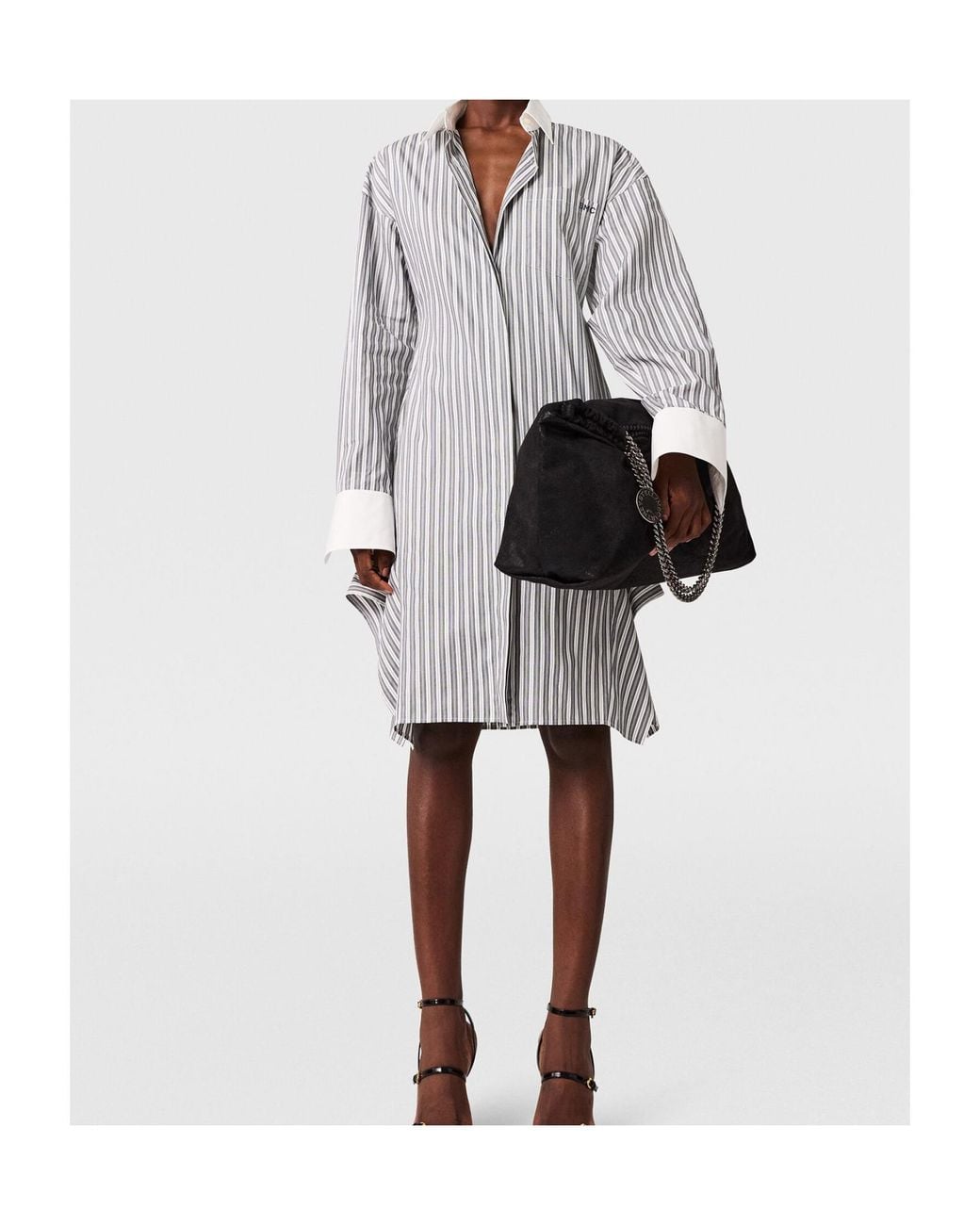 Stella McCartney Gray Long-Sleeve Pinstripe Shirt Dress