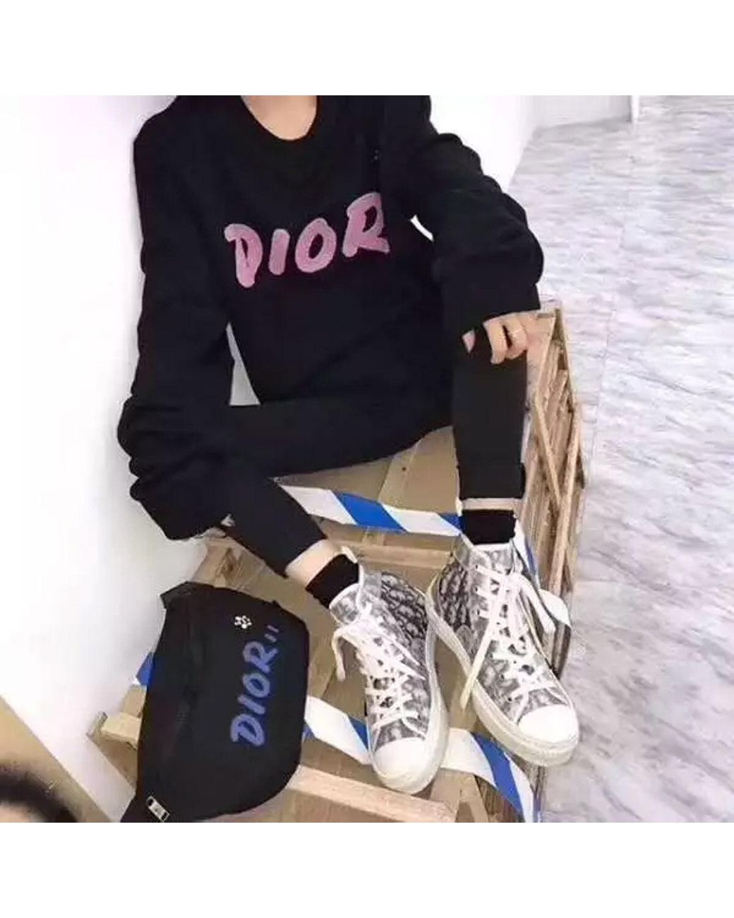 Dior White Homme B23 Oblique High-Top Sneakers for men