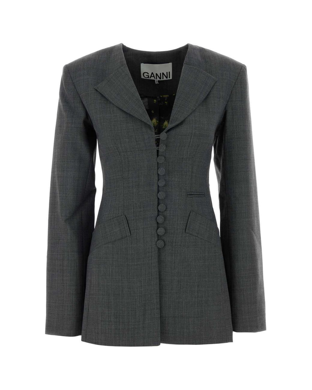 Ganni Gray Single Vent Fitted Blazer