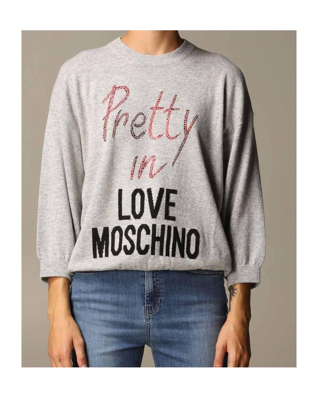 Moschino Gray Crystal Inlaid Logo Pullover