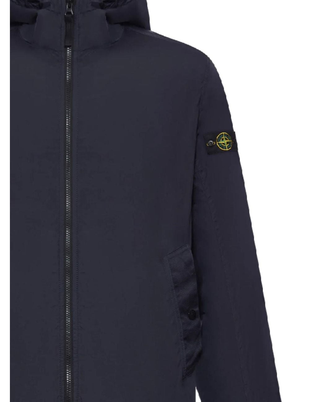Stone Island Blue Wrinkled Hooded Wind Resistance Jacket for men