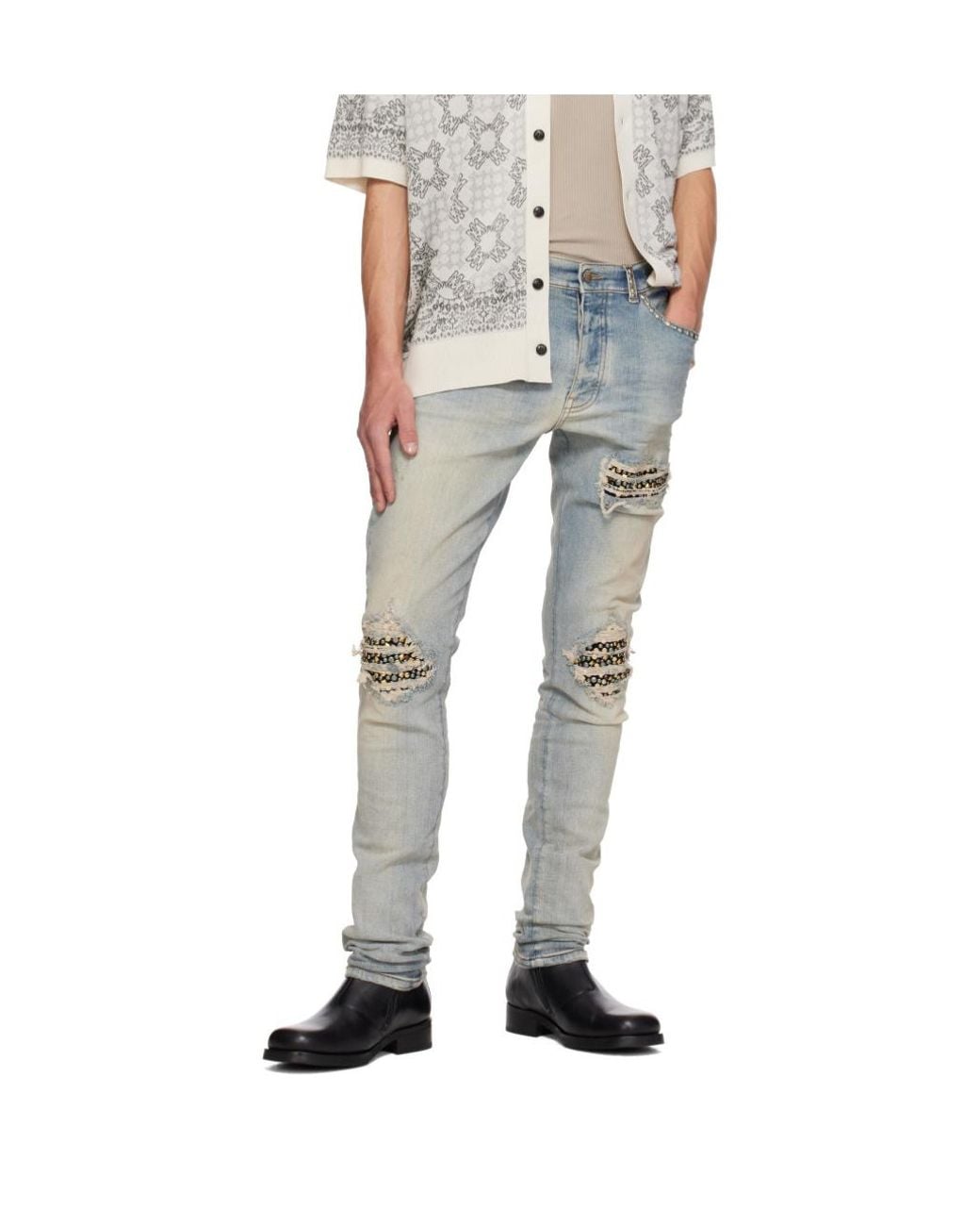 Amiri Blue Stud-Embellished Distressed Jeans for men