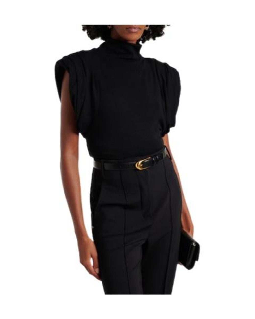 Mugler Black High-Neck Wool-Blend Top