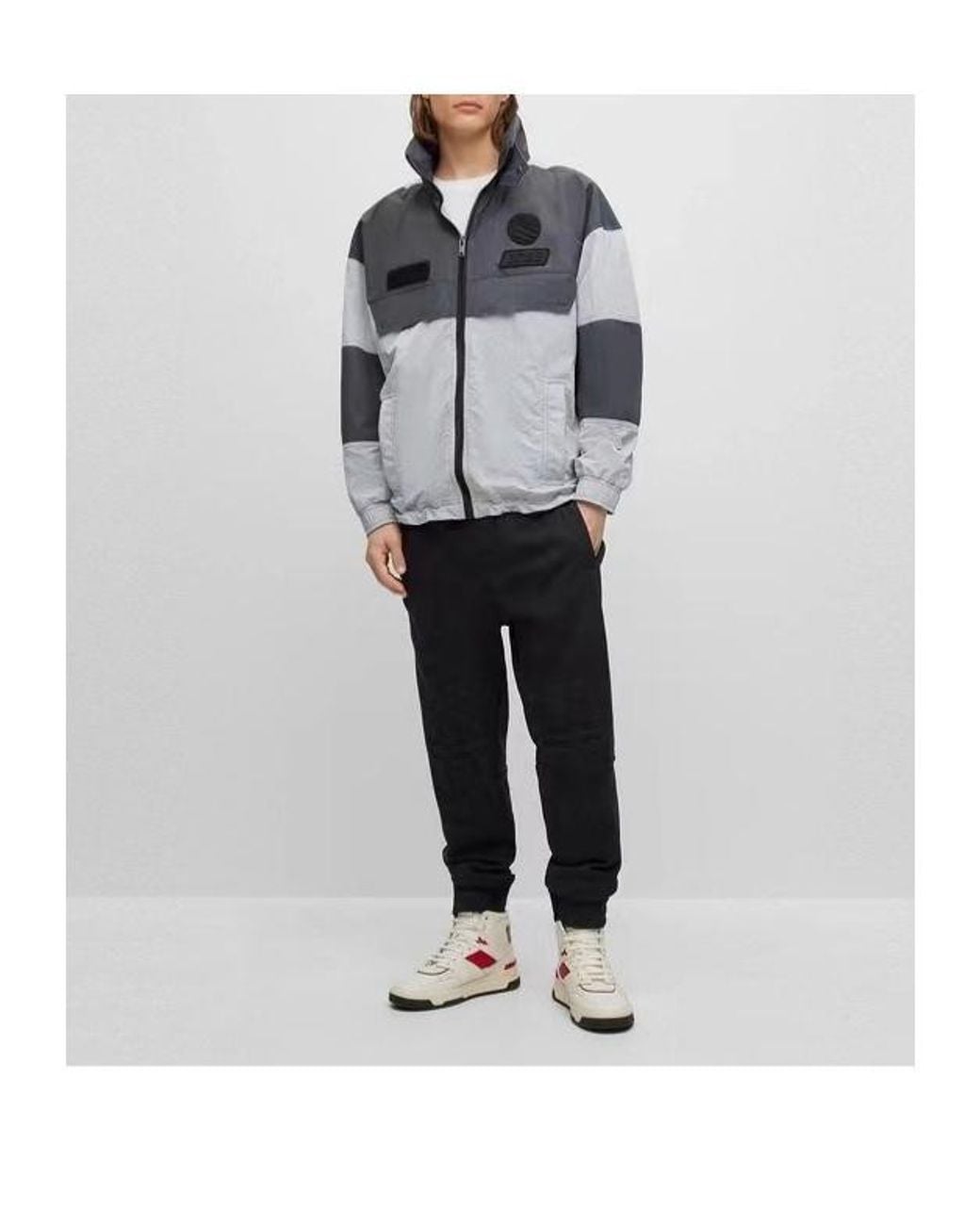 Boss Black Logo-Patch Colour-Block Hooded Jacket for men