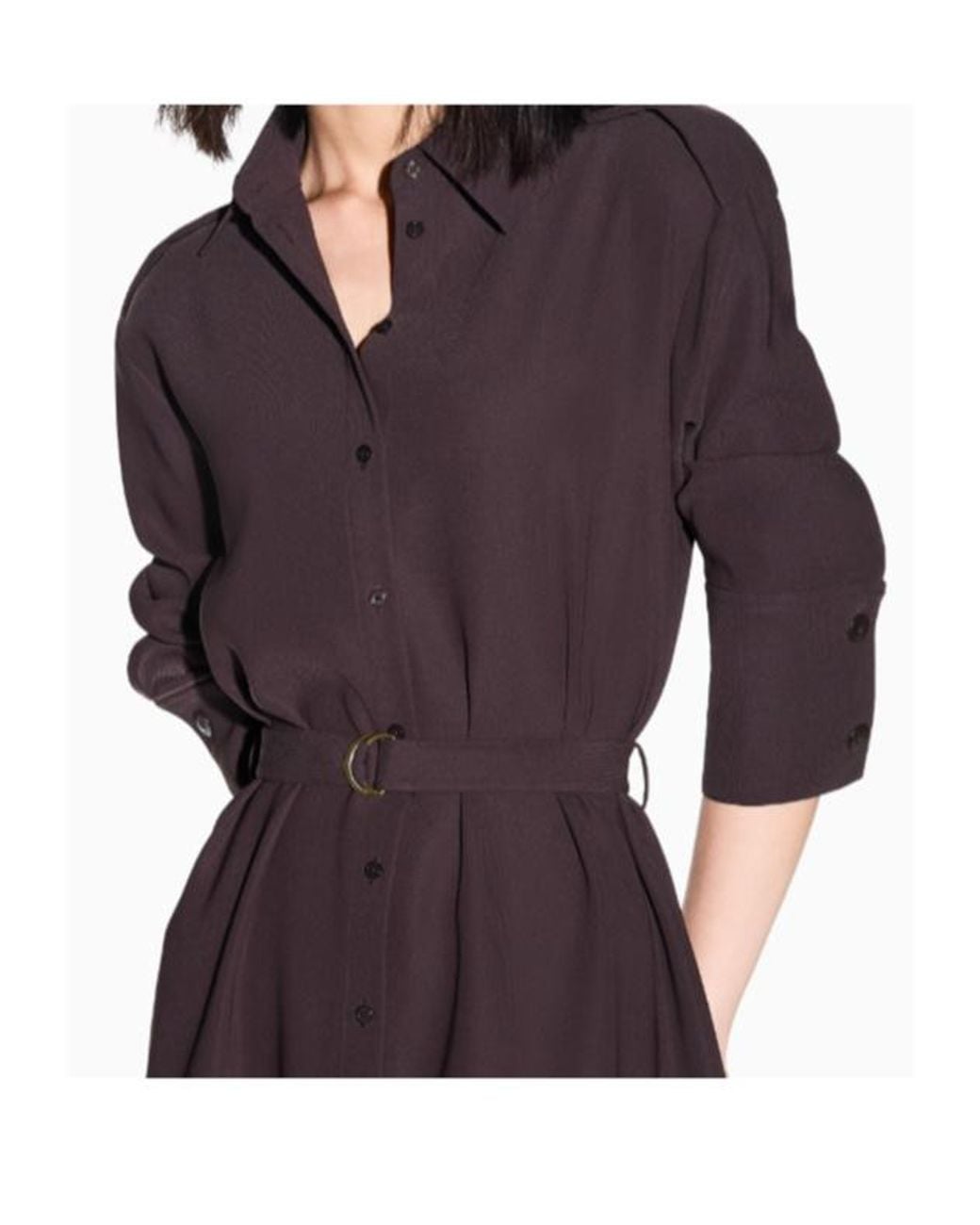 ARMANI EXCHANGE Purple Belted Epaulette Shirt Mini Dress