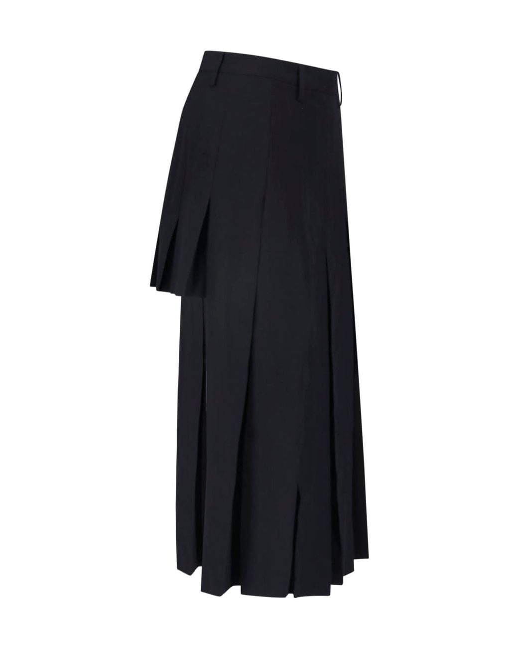 MM6 by Maison Margiela Black Asymmetric Pleated Midi Skirt