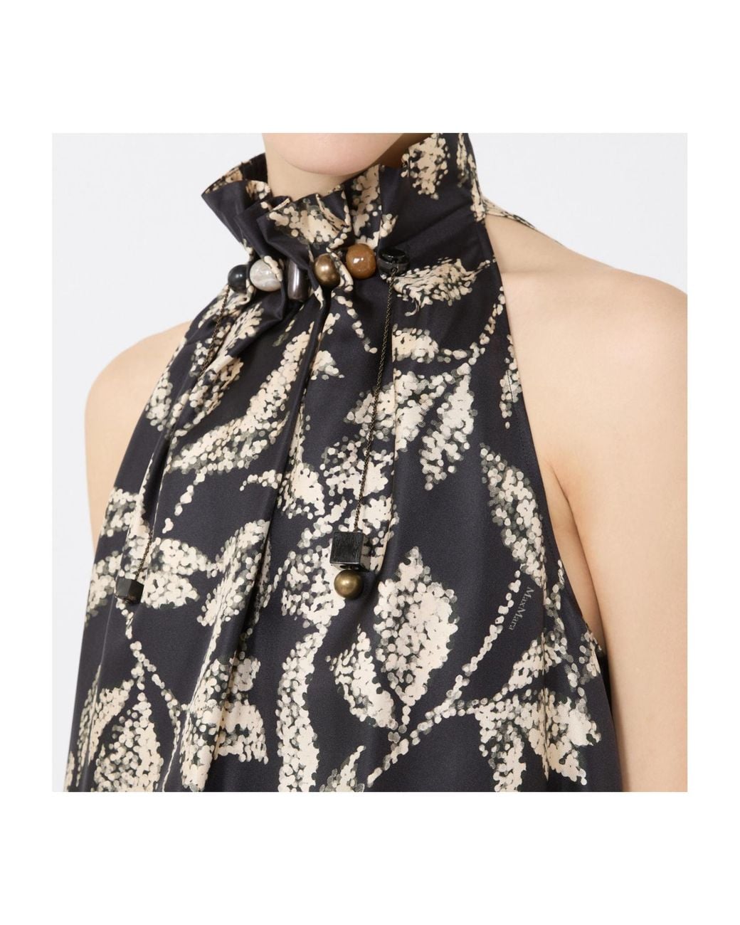 Max Mara White Silk Twill Printed Maxi Dress