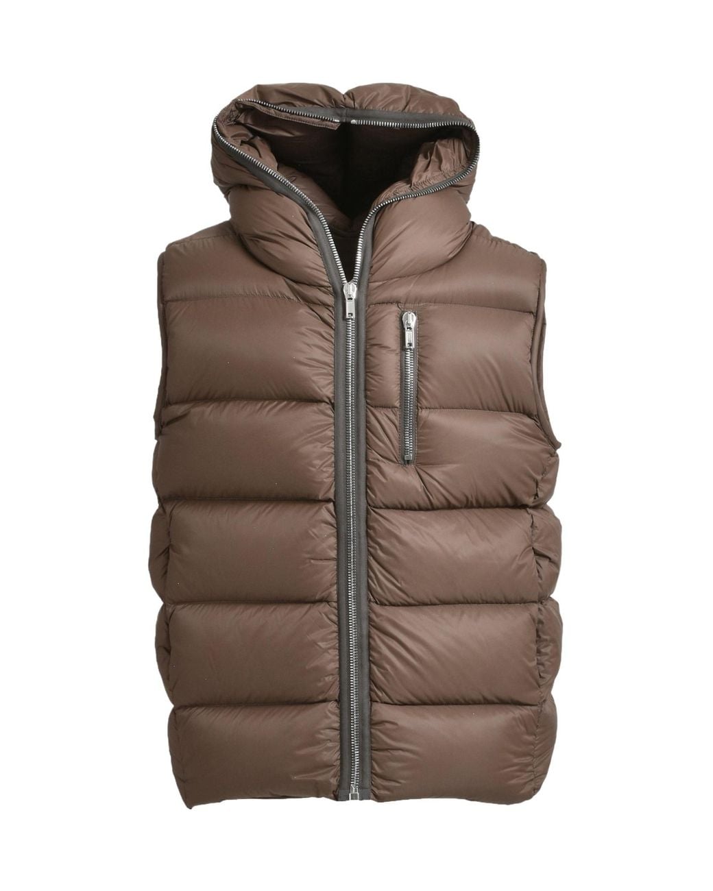 Rick Owens Brown Sealed Hooded Down Gilet for men
