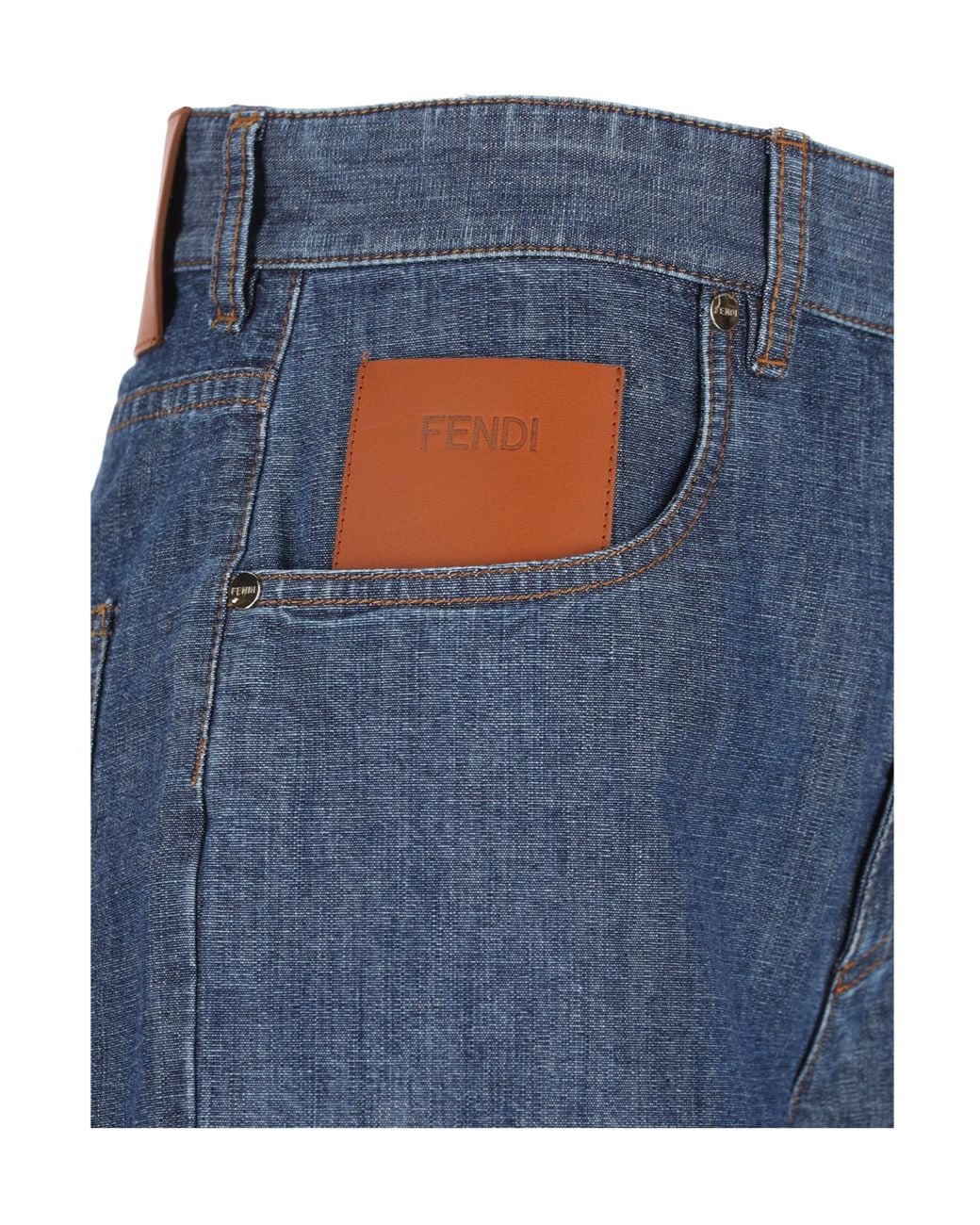 Fendi Blue Logo Patch Denim Shorts