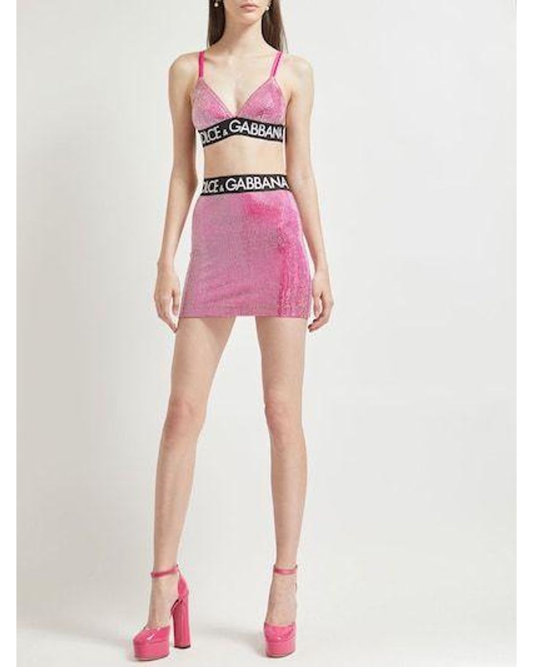 Dolce & Gabbana Pink Logo Jersey Triangle Bra Underwear