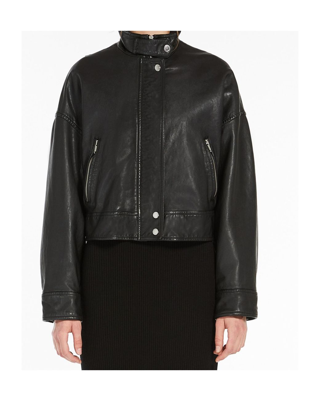 Weekend by Maxmara Black Washed Nappa-Leather Bomber Jacket