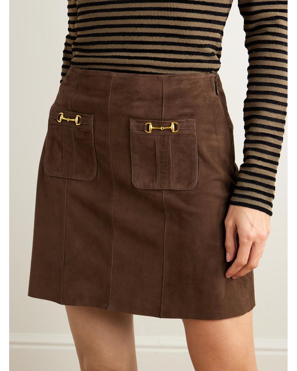 Rixo Brown Trim-Trimmed Midi Skirt