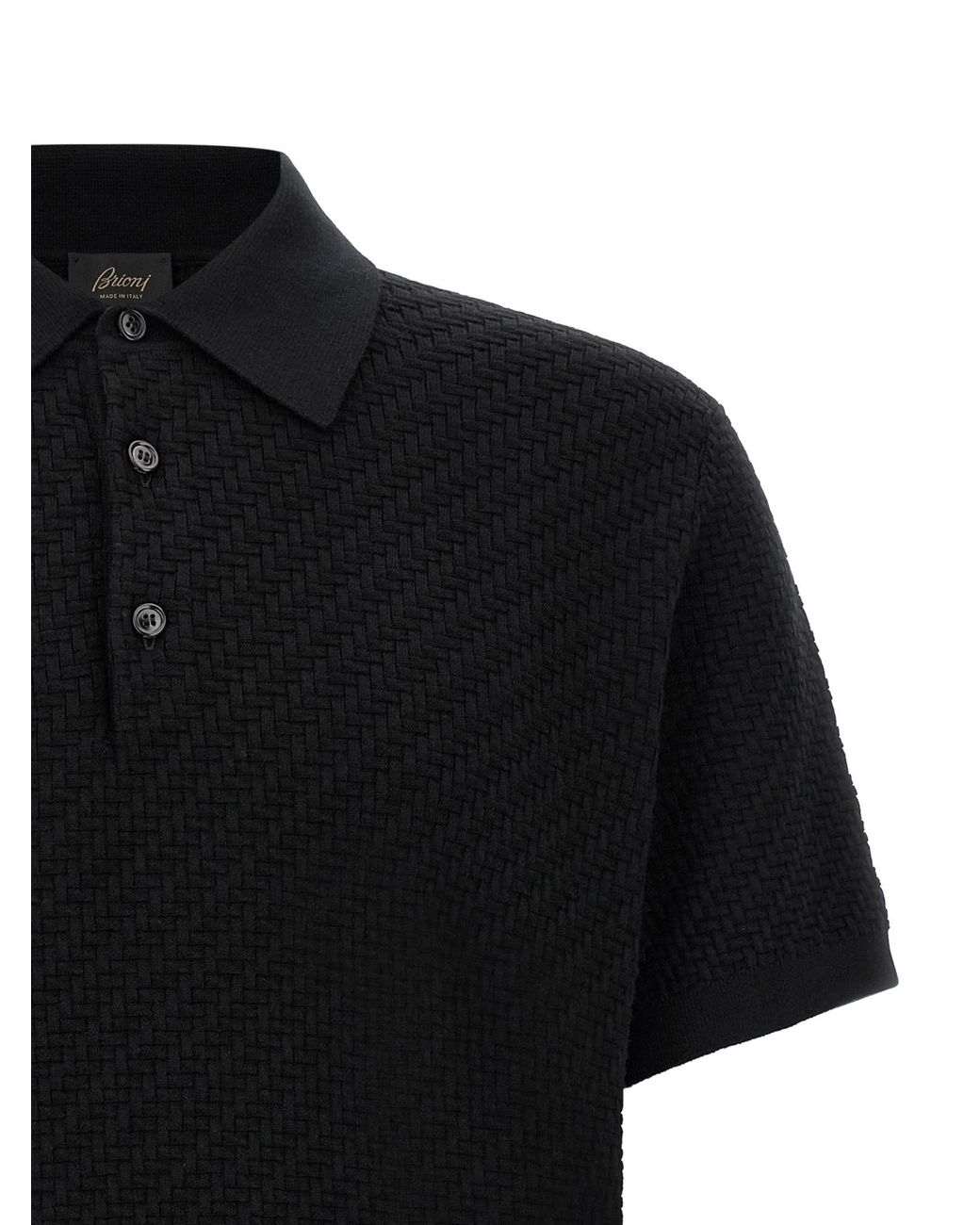 Brioni Black Woven Pattern Knitted Polo Shirt for men