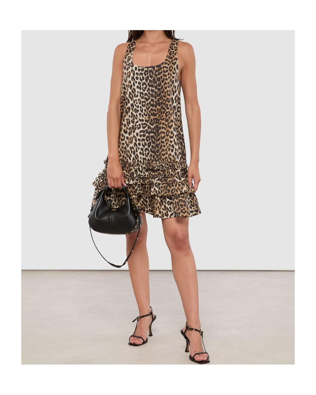 Ganni Brown Ruffled Printed Mini Dress