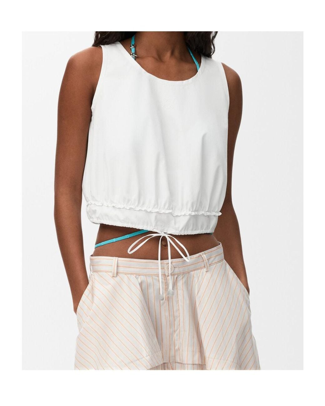 Loewe White Drawstring Waist Crewneck Top