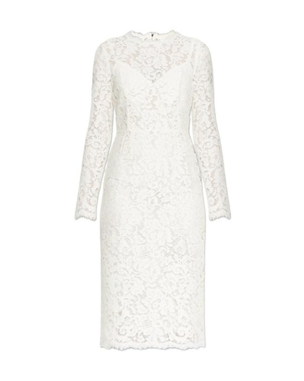 Dolce & Gabbana White Long-Sleeved Lace Dress