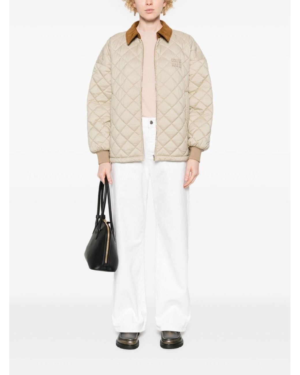 Miu Miu Natural Logo-Patch Quilted Jacket