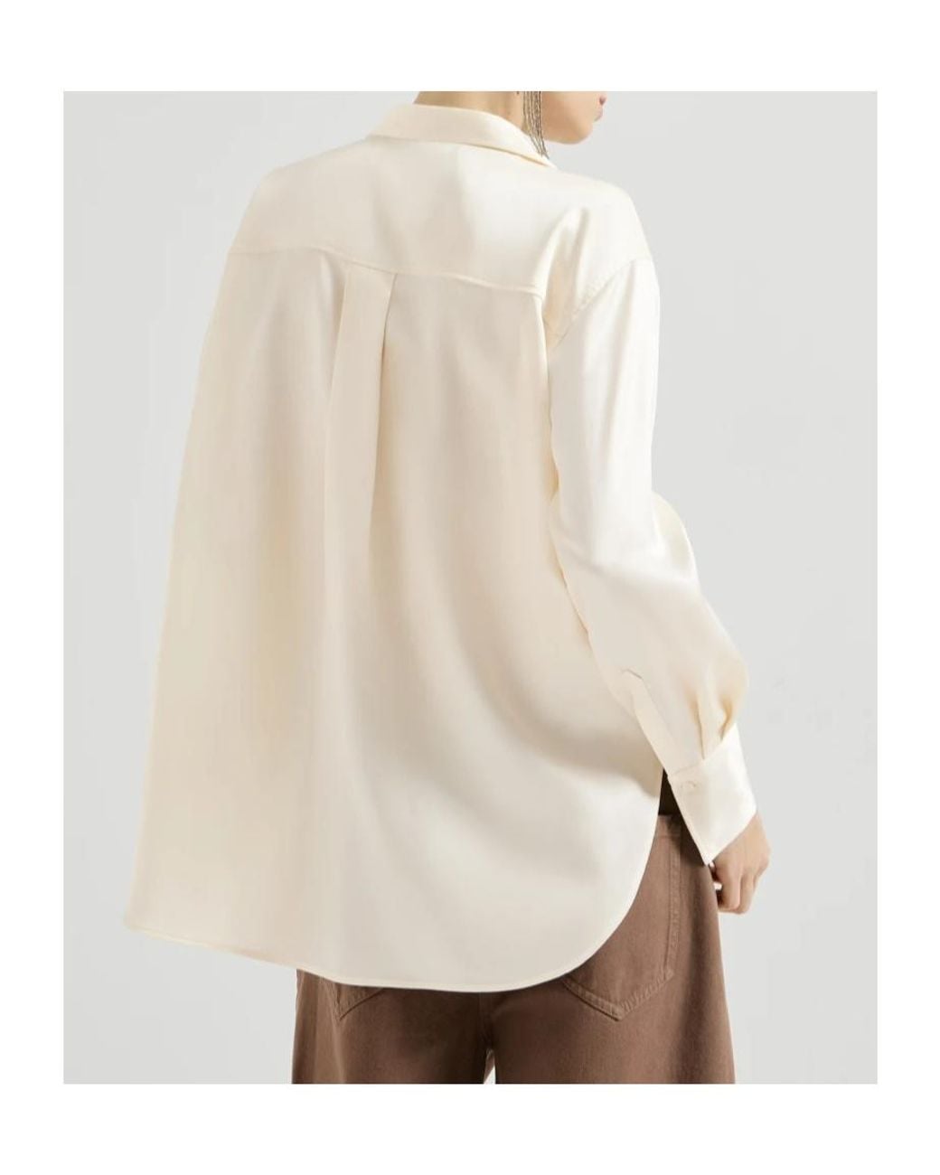 Brunello Cucinelli White Silk Satin Blouse