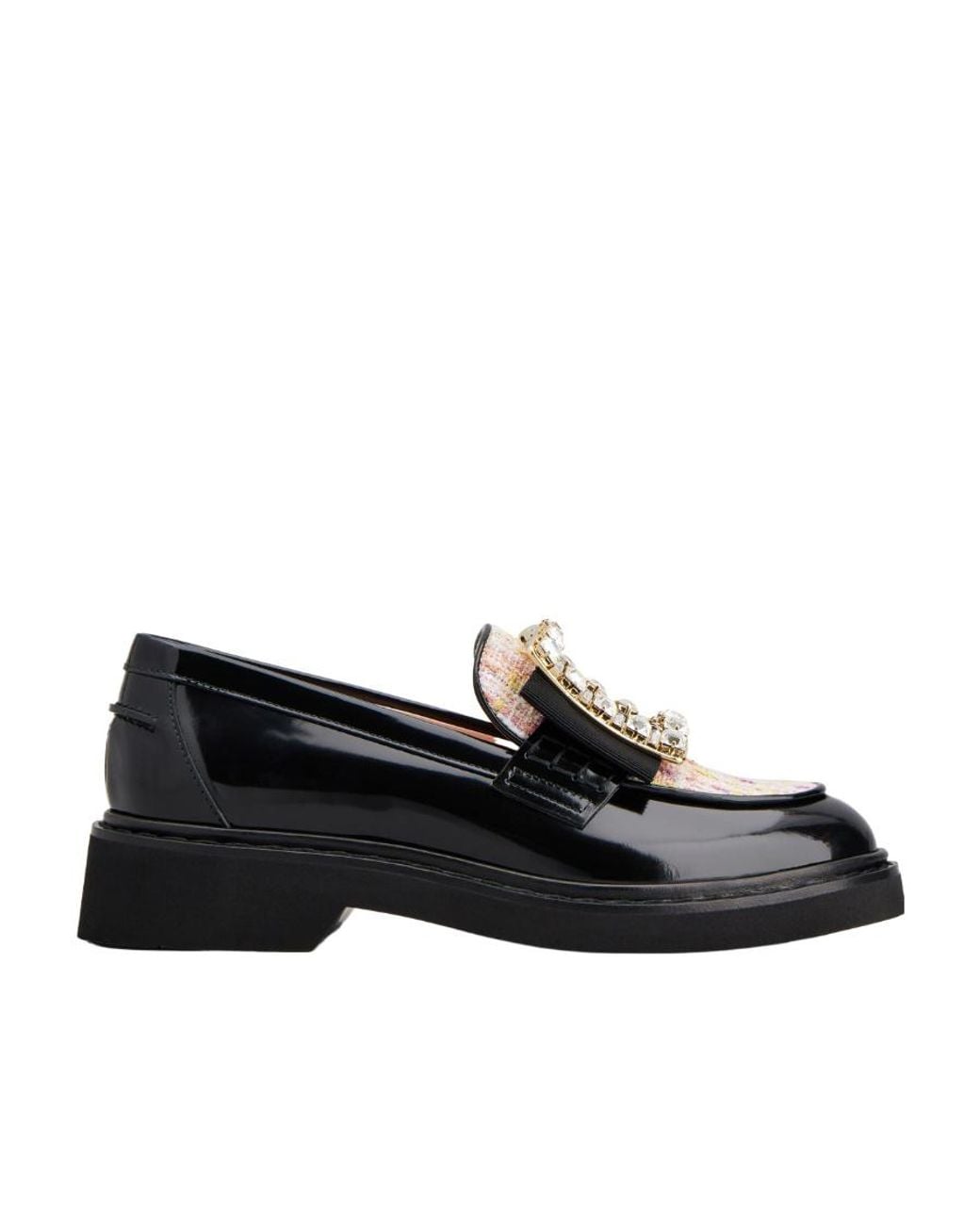 Roger Vivier Black Viv' Rangers Strass Buckle Loafers