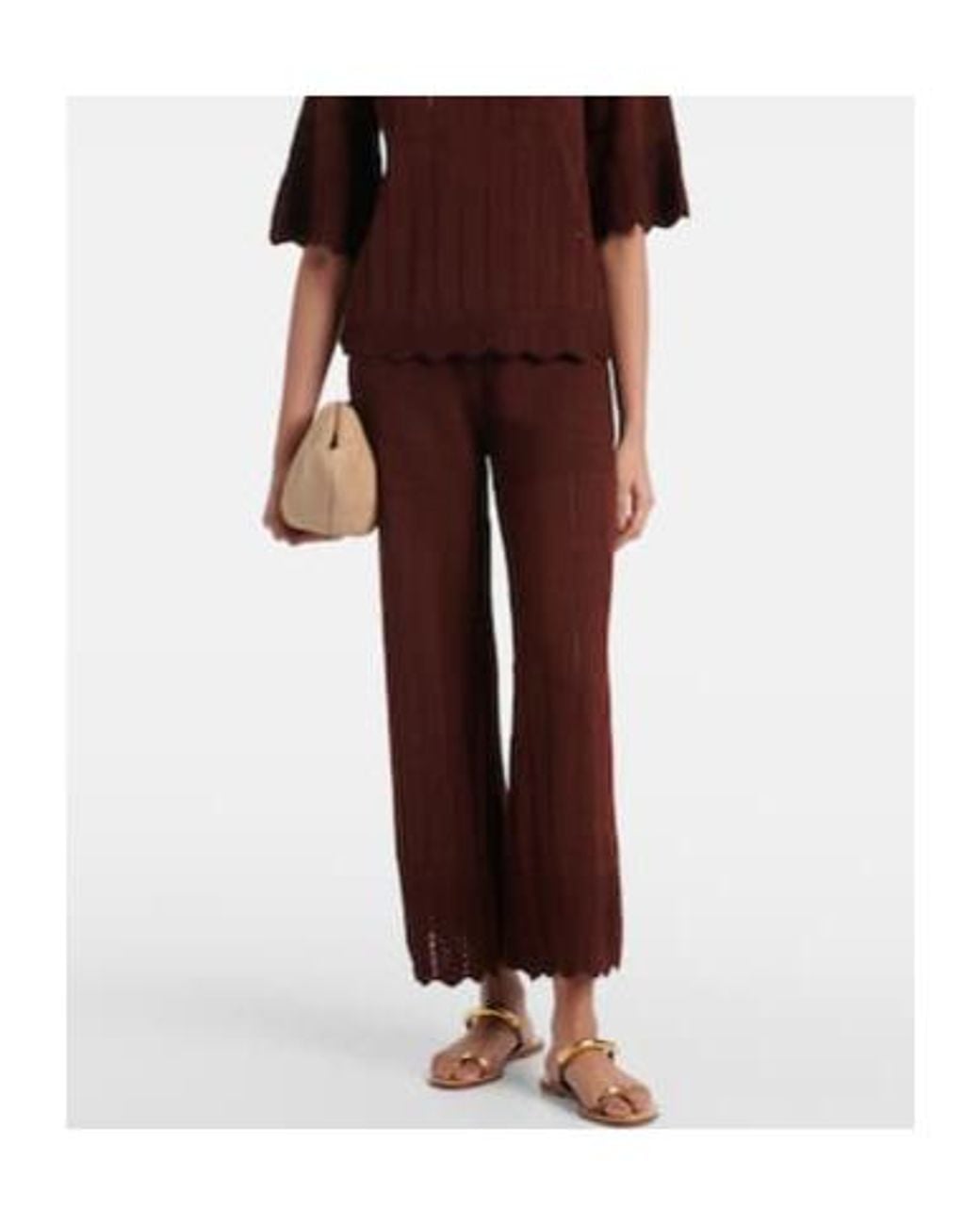 Eres Red Open-Knit Cotton-Blend Wide-Leg Pants