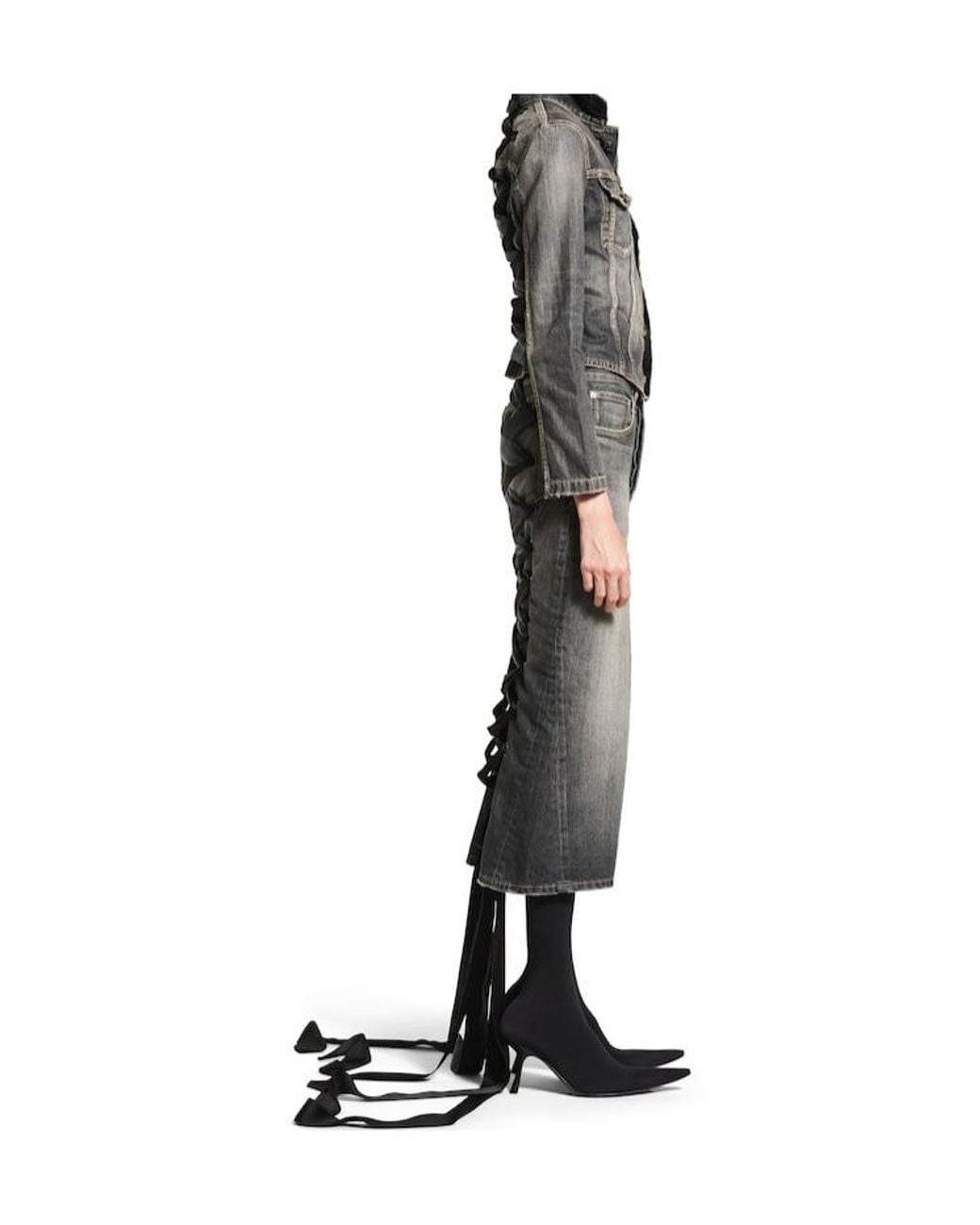 Balenciaga Gray Lace-Up Denim Skirt