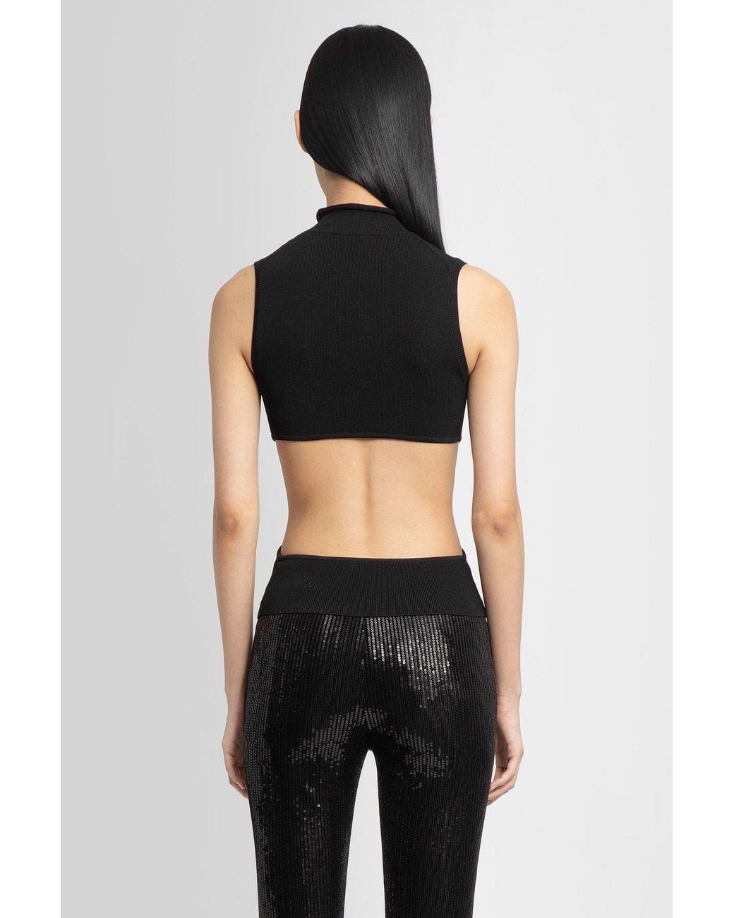 we11done Black Ribbed-Knit Cut-Out Top