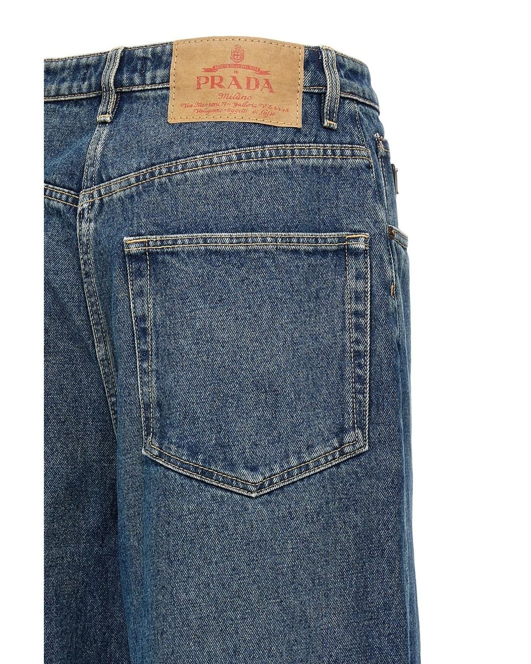 Prada Blue Logo Plaque Balloon Jeans