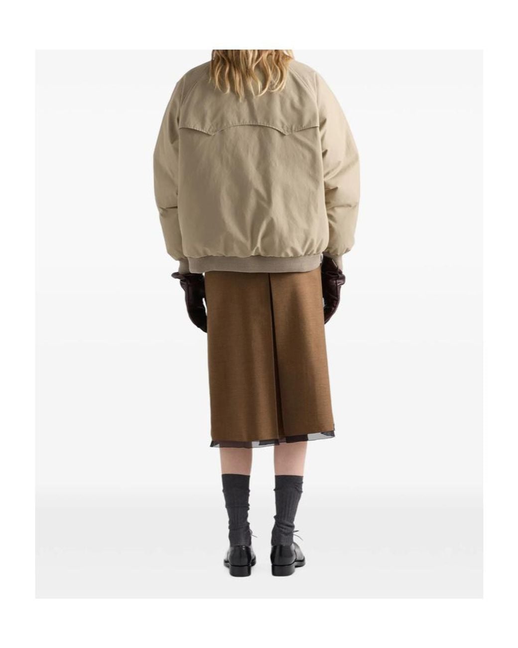 Prada Natural Ribbed Hem Down Jacket