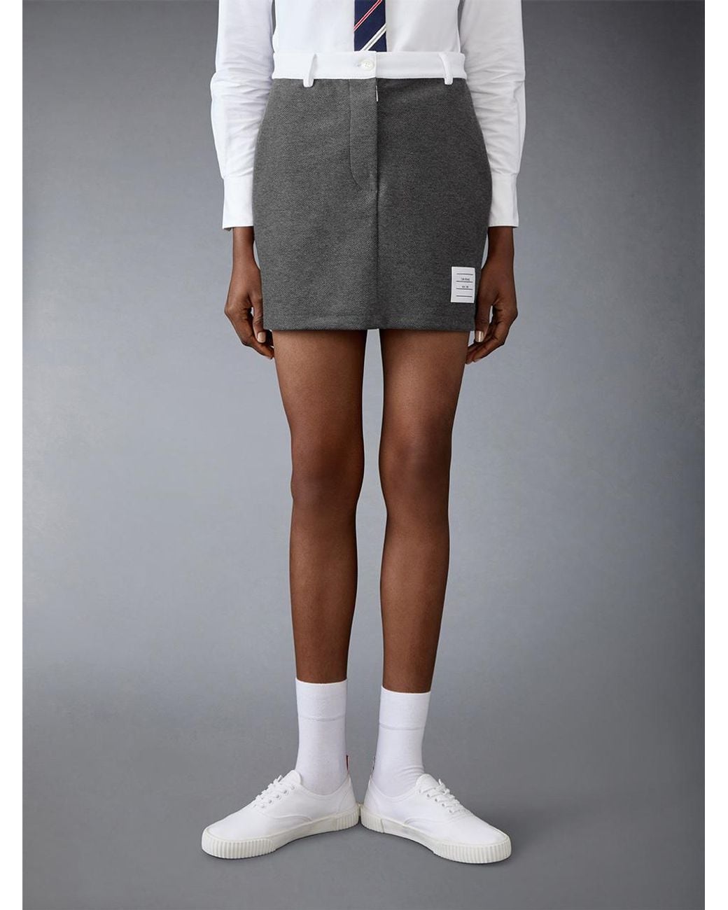 Thom Browne Gray Logo-Patch Mini Skirt