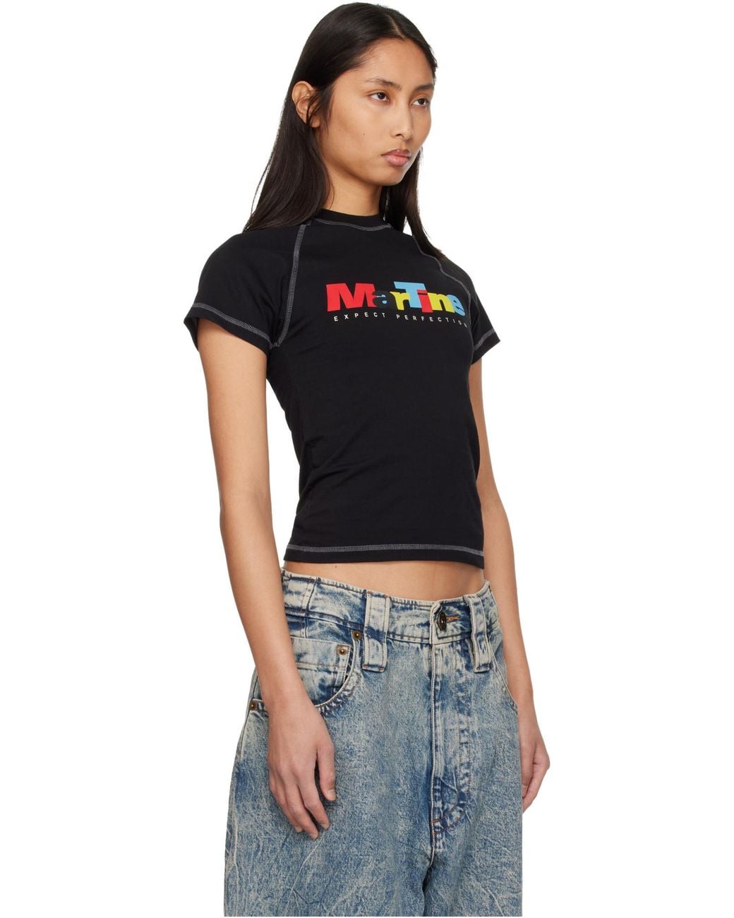 Martine Rose Black Contrast Stitching Graphic T-Shirt for men