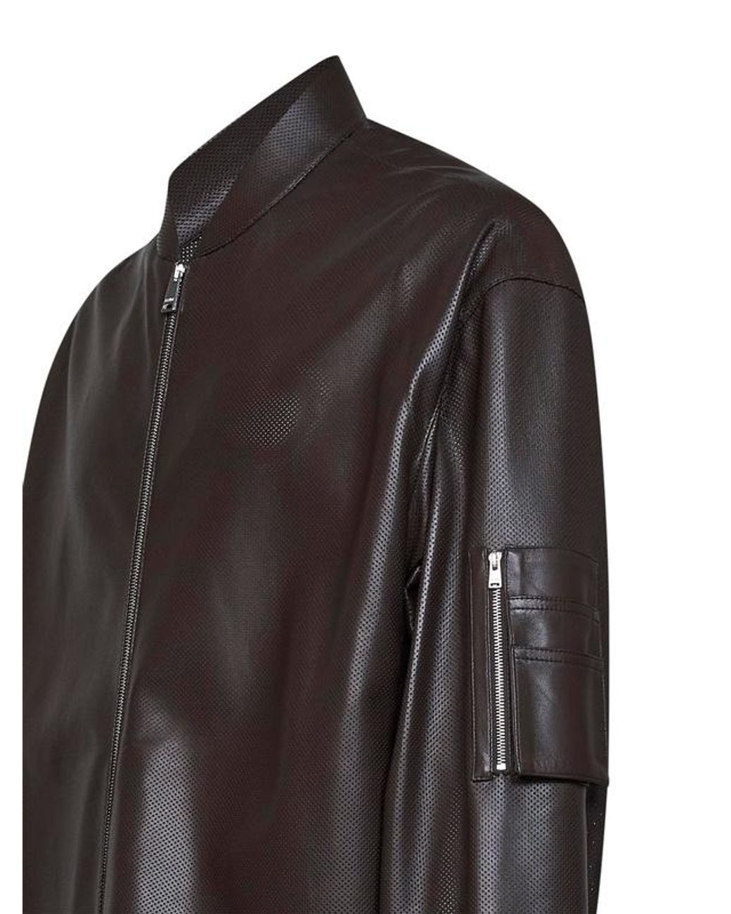 Fendi Brown Zip-Up Leather Jacket for men