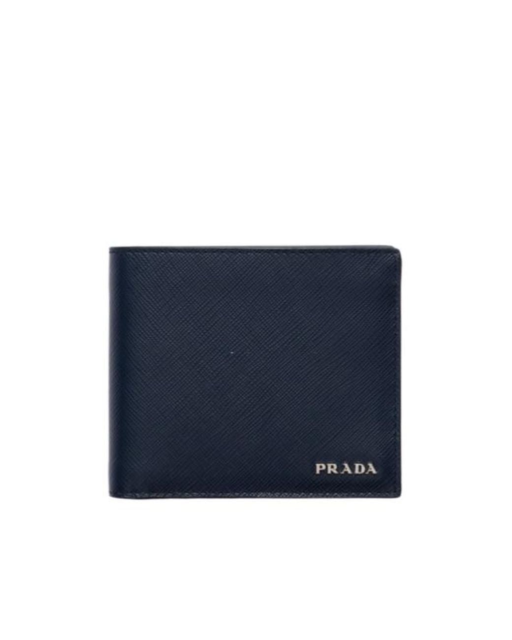 Prada Blue Saffiano Leather Wallet With Coin Purse for men