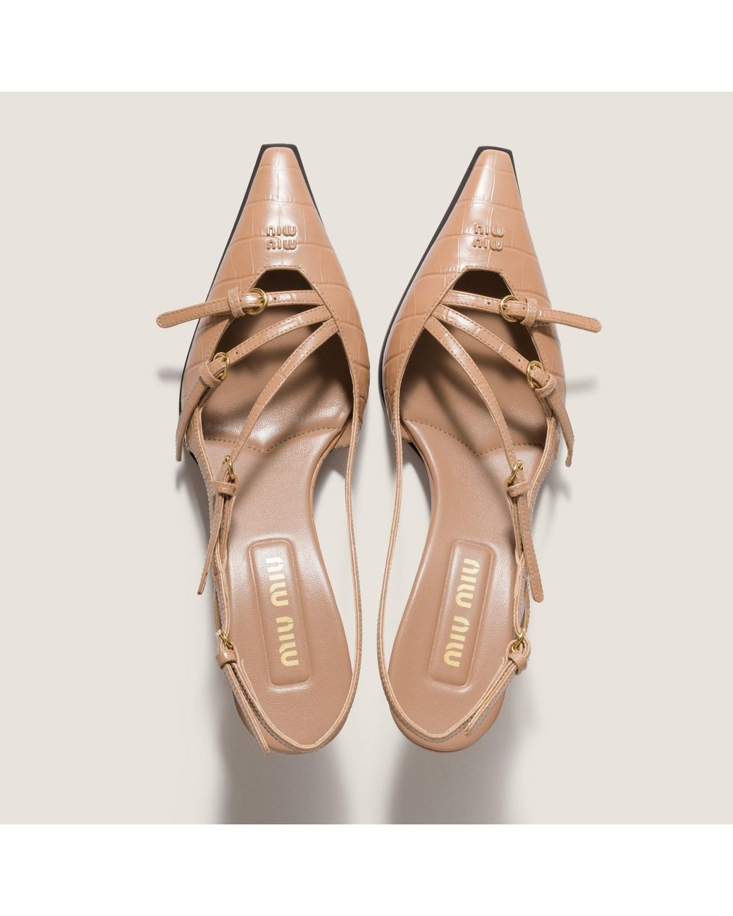 Miu Miu Pink Croco-Print Slingback Pumps