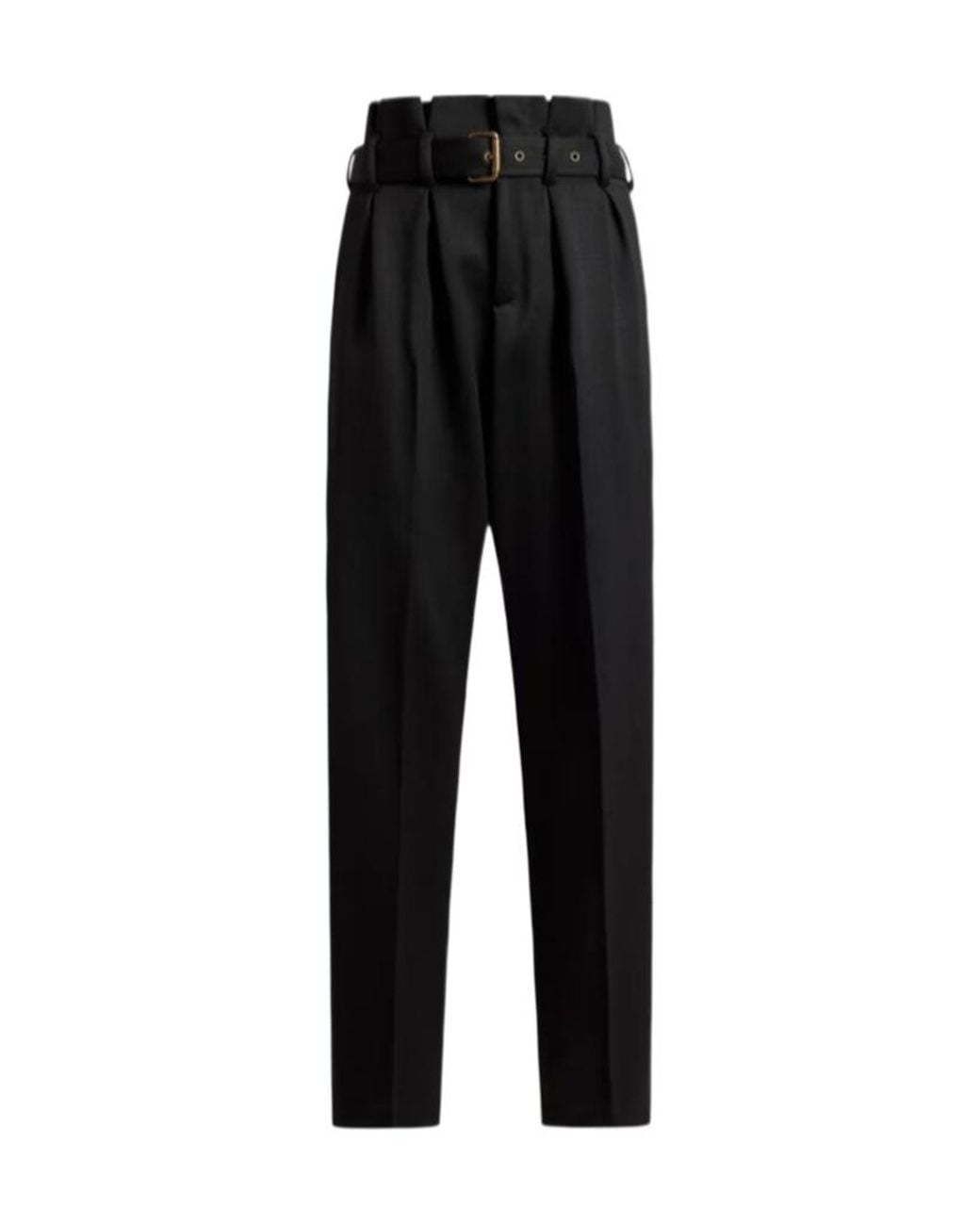 Etro Black Wide-Leg Wool Trousers With Belt