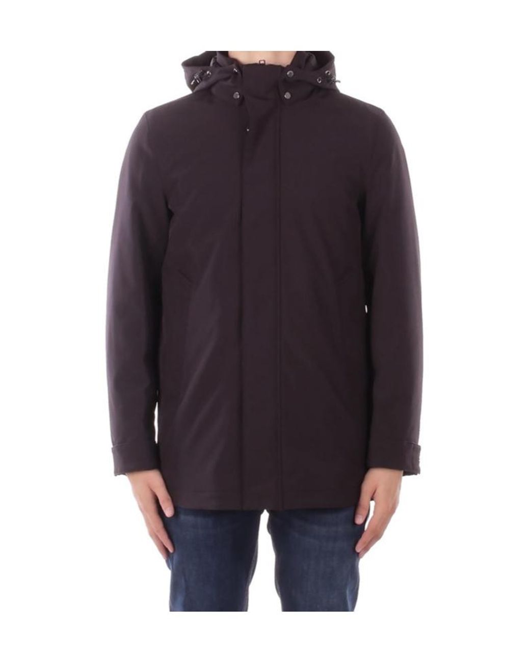 Woolrich Blue Long Sleeved Hooded Buttoned Coat for men