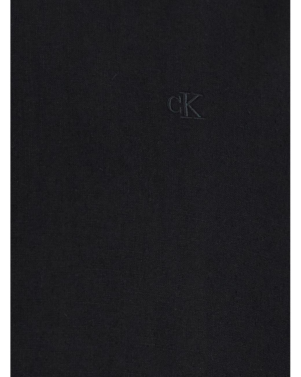 Calvin Klein Black Camp Collar Linen Shirt for men