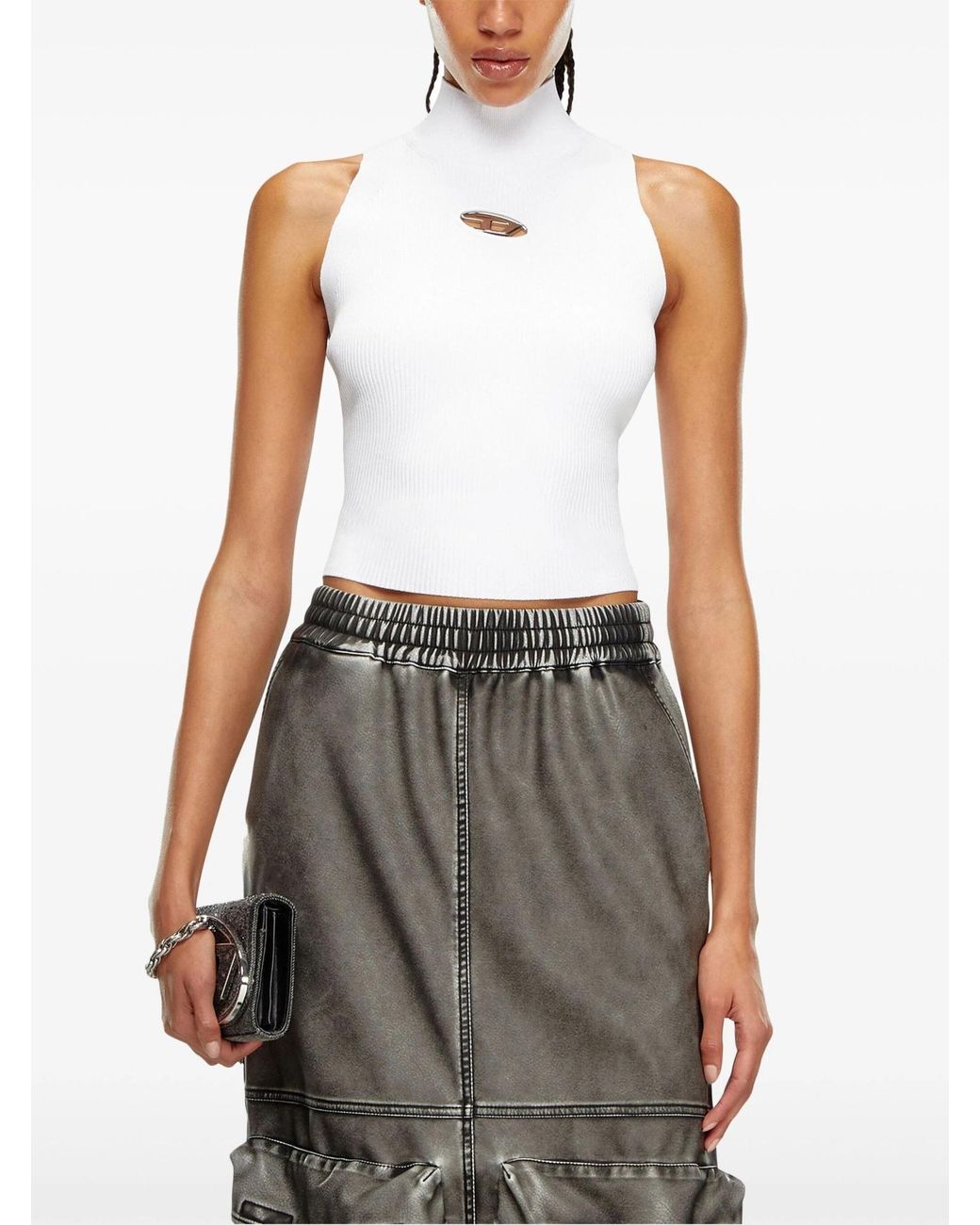 DIESEL White Onervax Ribbed-Knit Turtleneck Top