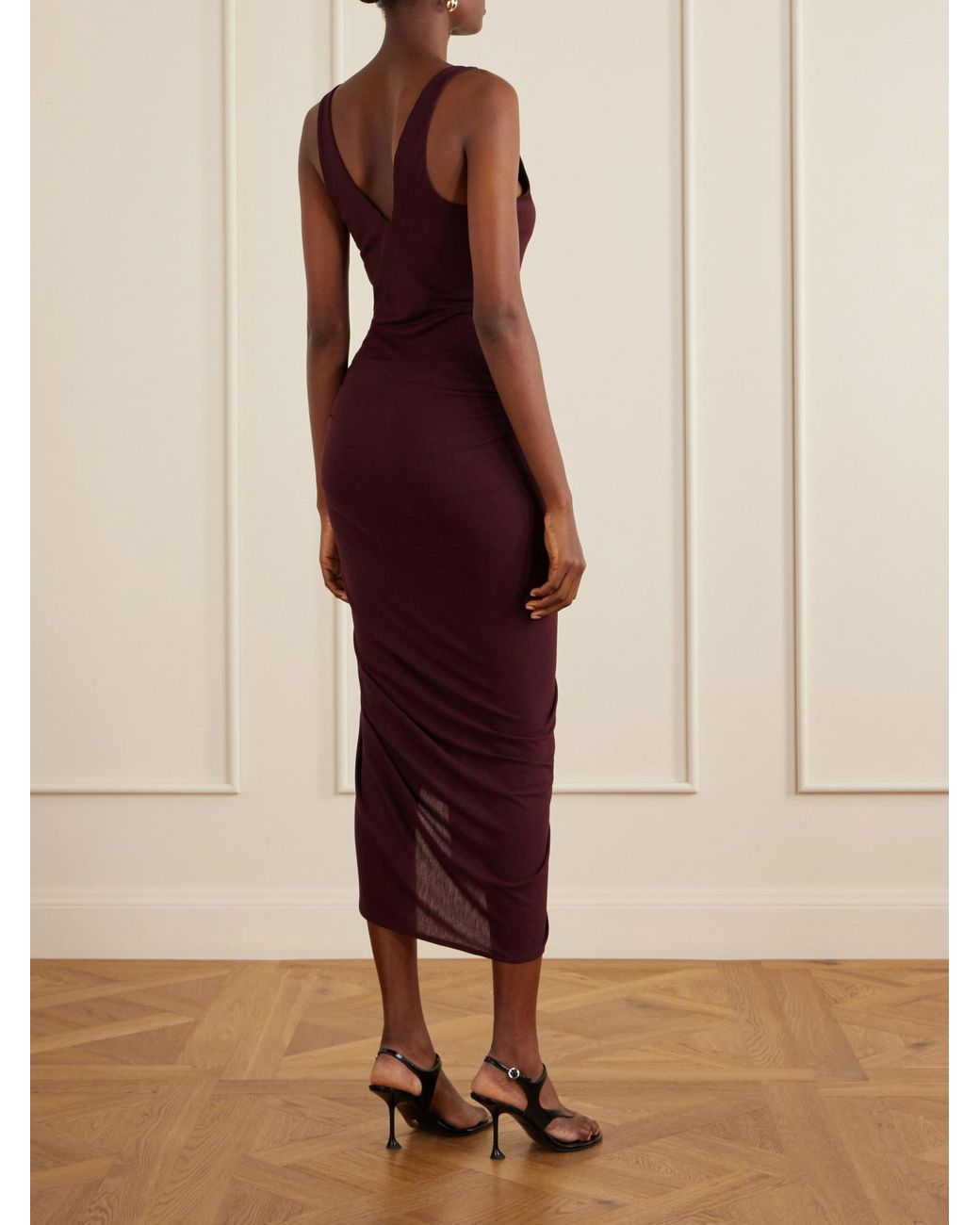 The Attico Red Knotted Ribbed Midi Dress