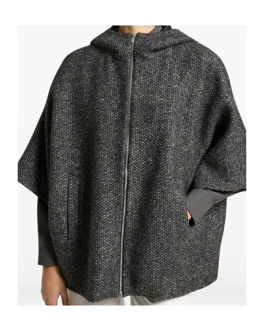 Peserico Gray Hooded Zip-Up Cape