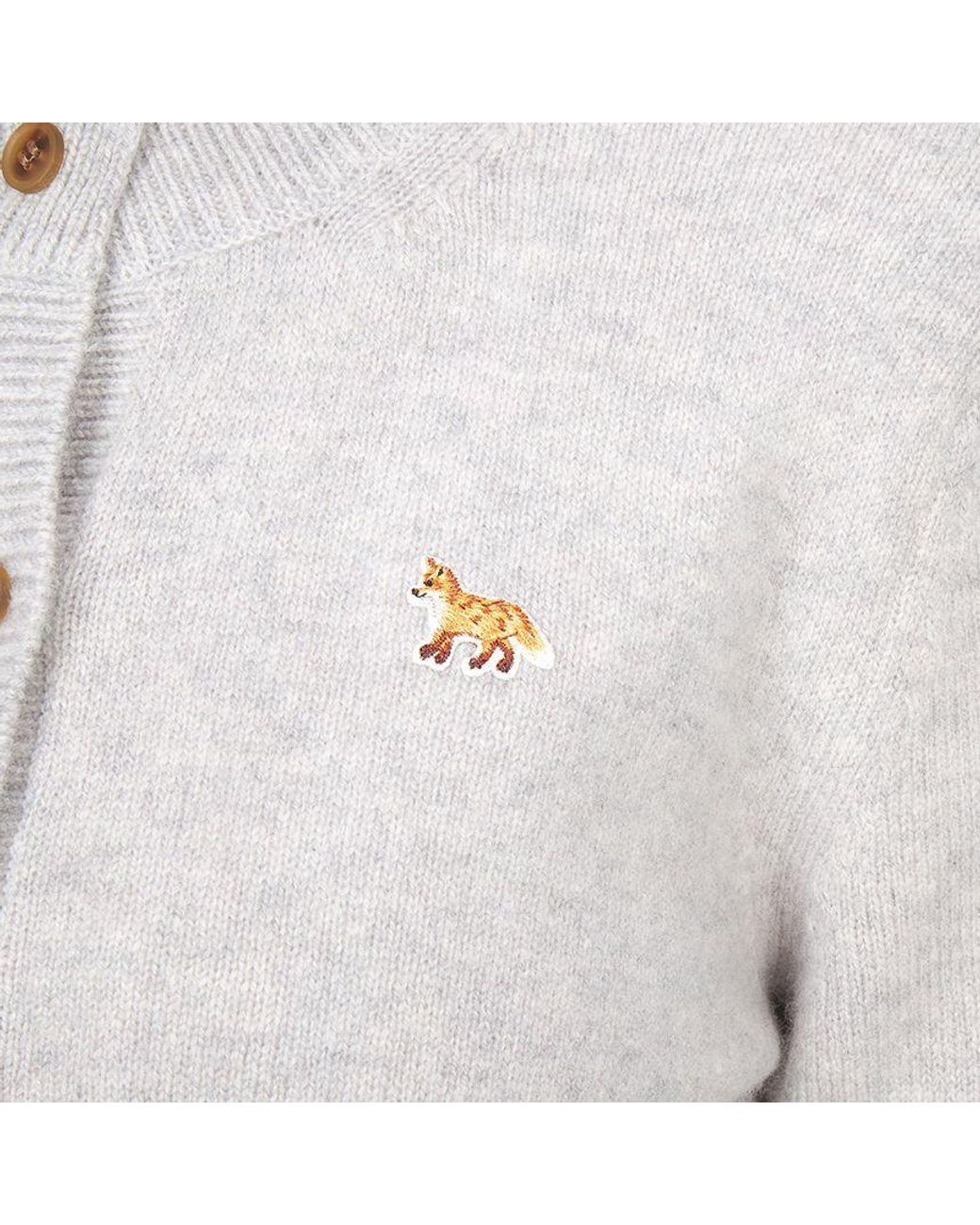 Maison Kitsuné White Maison Kitsuné Fox Patch Knitted Cardigan